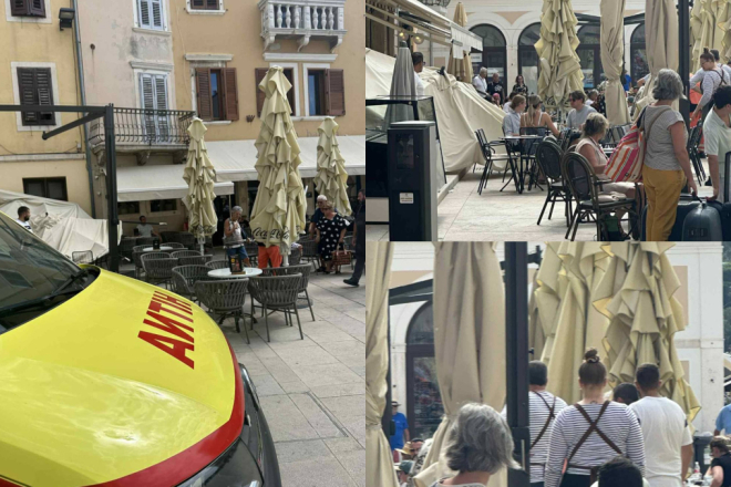 Nesretan incident u centru Rovinja: Na terasi kafića suncobran pao na stariju gospođu