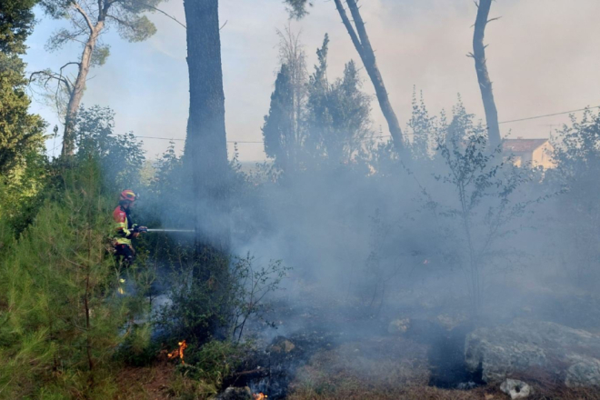 (FOTO) Požar u Rovinjskom Selu, na terenu je deset vatrogasaca