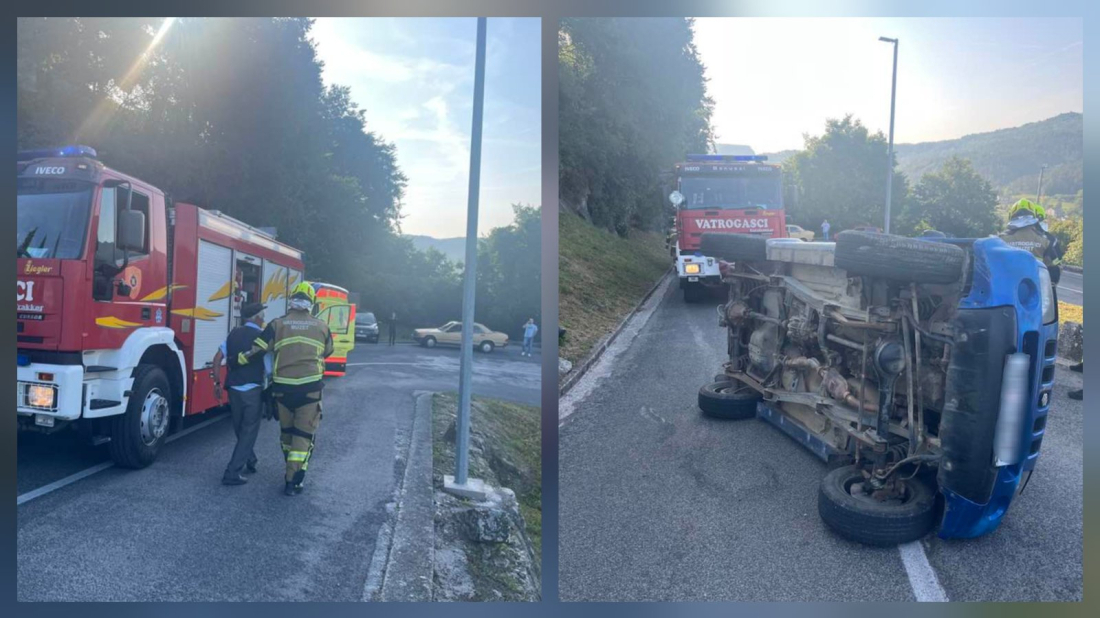 Prometna nesreća u Buzetu: Vozilo se prevrnulo, vozaču pomogli vatrogasci i hitna pomoć