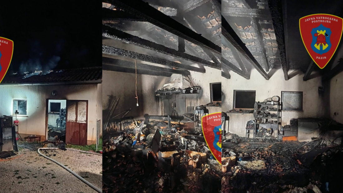 Zahtjevna noć za pazinske vatrogasce: Gasili požar objekta čiju je unutrašnjost vatra u potpunosti zahvatila