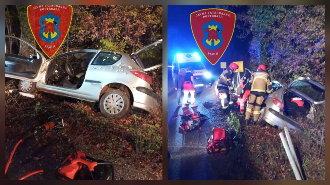 Pijana vozačica  s više od dva promila sletjela s ceste kod Karojbe i udarila u stablo — dvoje ozlijeđenih