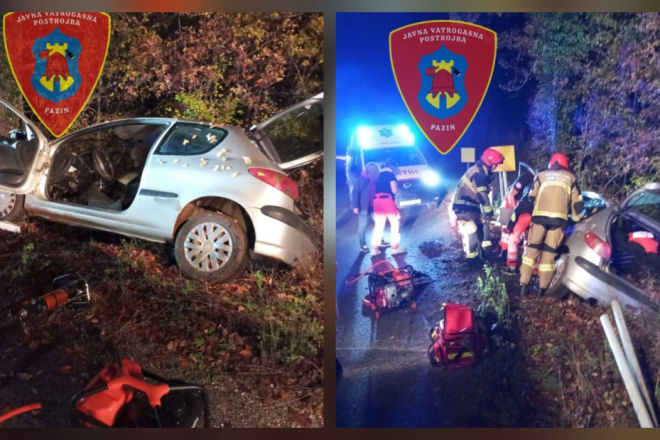 Pijana vozačica  s više od dva promila sletjela s ceste kod Karojbe i udarila u stablo — dvoje ozlijeđenih