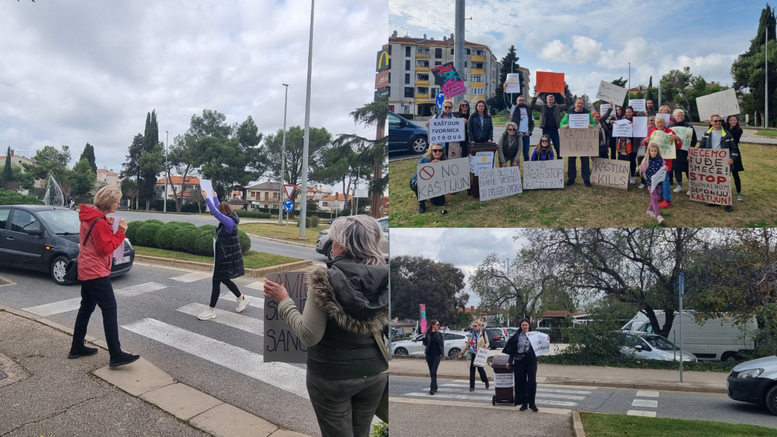 'POTRUBI ZA PODRŠKU' Građani Rovinja i Poreča pozdravljali prosvjednike protiv Kaštijuna