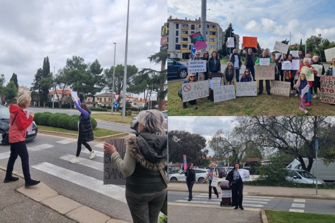 'POTRUBI ZA PODRŠKU' Građani Rovinja i Poreča pozdravljali prosvjednike protiv Kaštijuna