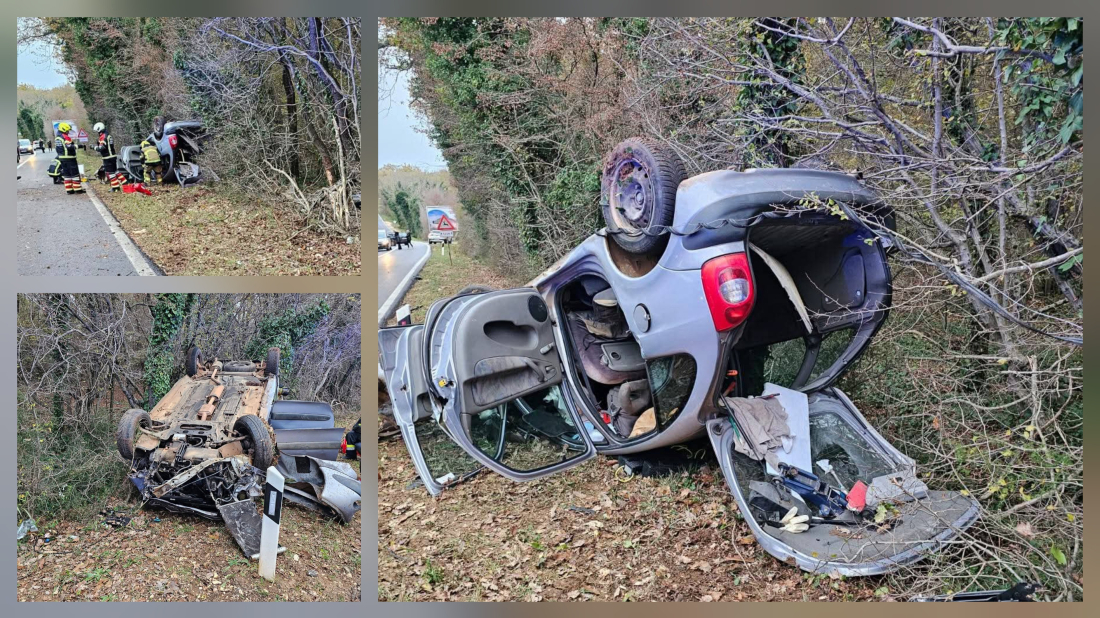 Pijan sletio s ceste kod Brtonigle, udario u stabla i prevrnuo se na krov