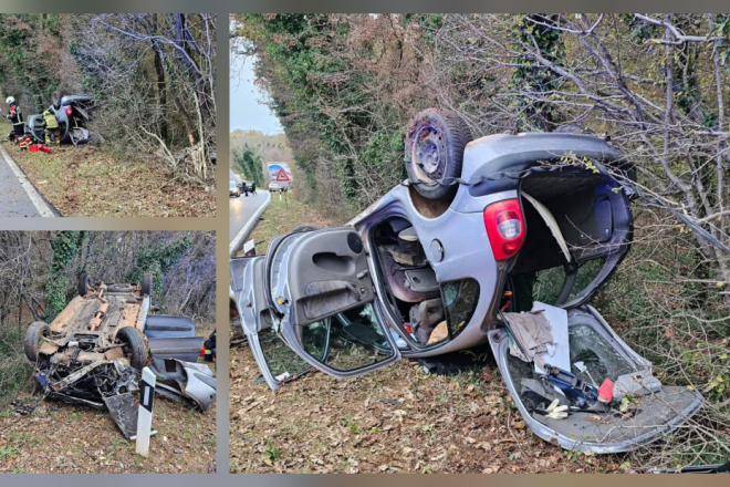 Pijan sletio s ceste kod Brtonigle, udario u stabla i prevrnuo se na krov