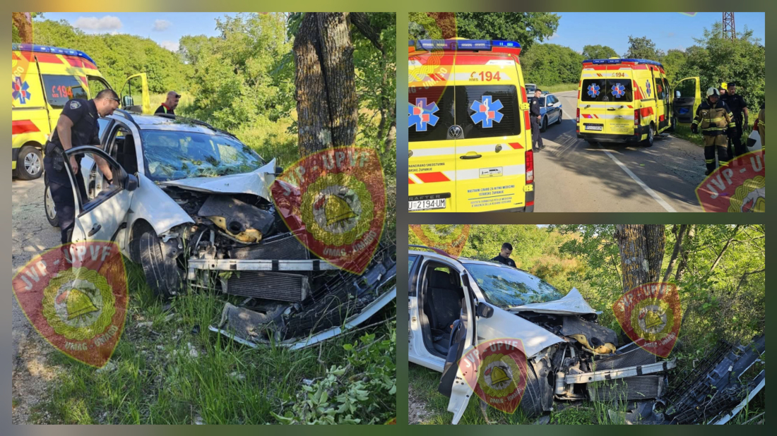 FOTO  Teška nesreća između Plovanije i Kaštela: U automobilu bile dvije muške osobe