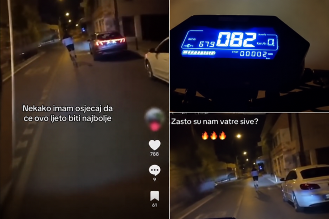 VIDEO: Maloljetnik na romobilu jurio 82 km/h, vozio na jednom kotaču i snimao se za društvene mreže