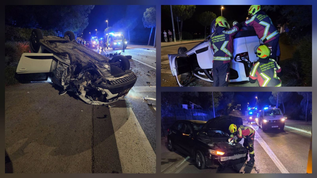 FOTO: Pijana vozačica izazvala frontalni sudar u Rovinju, automobil završio na krovu