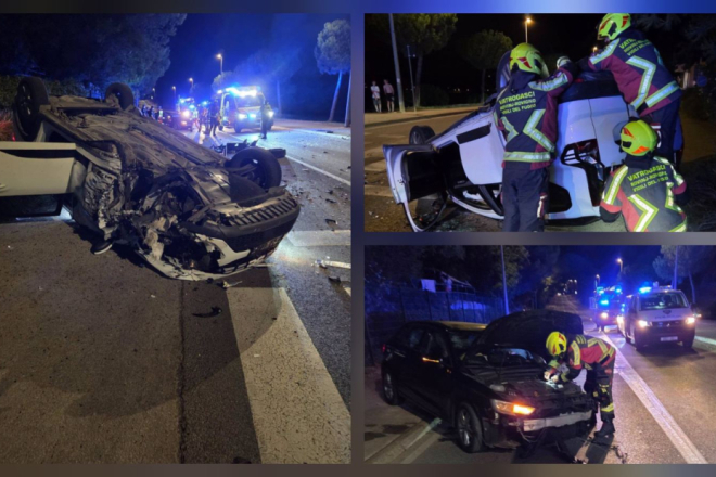 FOTO: Pijana vozačica izazvala frontalni sudar u Rovinju, automobil završio na krovu