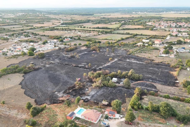 FOTO: Veliki požar kod Jadreški – izgorjelo šest hektara, gasilo ga 27 vatrogasaca