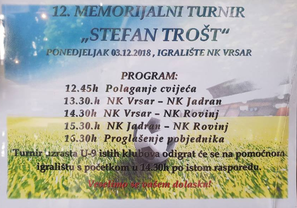 U Vrsaru se danas održava 12. memorijalni turnir 'Stefan Trošt'