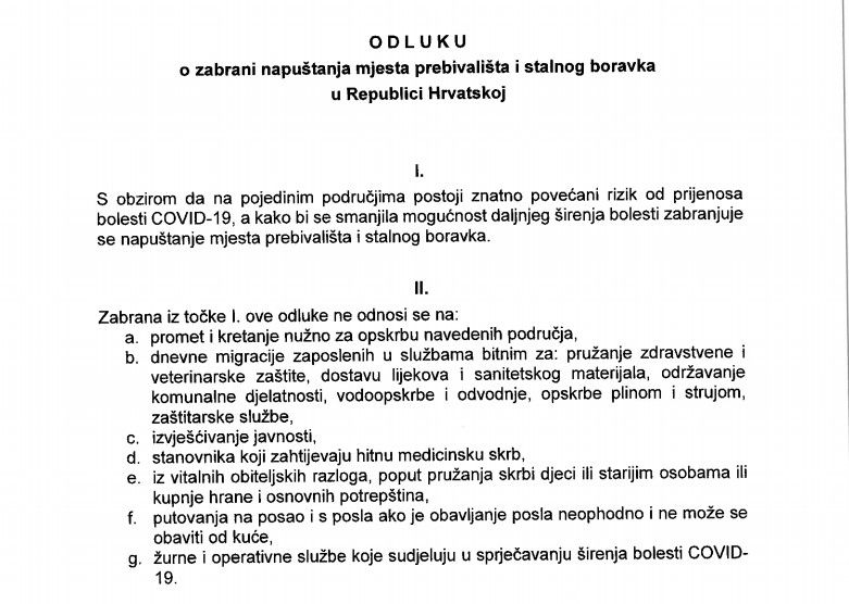 Na snagu je stupila Odluka o zabrani napuštanja mjesta prebivališta POGLEDAJTE KAKO PREUZETI PROPUSNICU