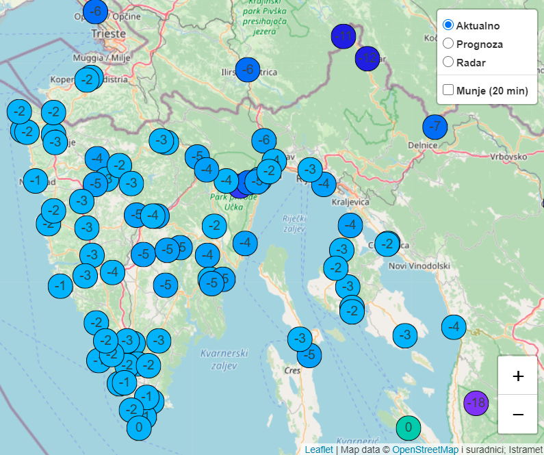 CIJELA ISTRA JUTROS U MINUSU U Dalmaciji pada snijeg, zabijelili se i neki otoci
