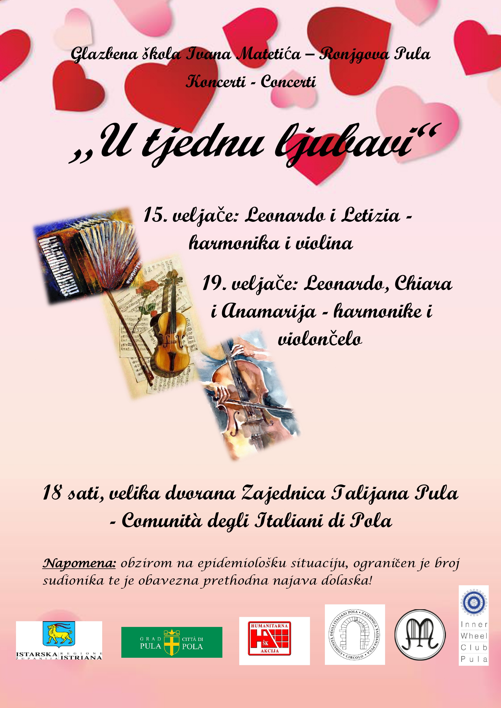 Danas i u petak u Puli koncert mladih glazbenika 'U tjednu ljubavi' 