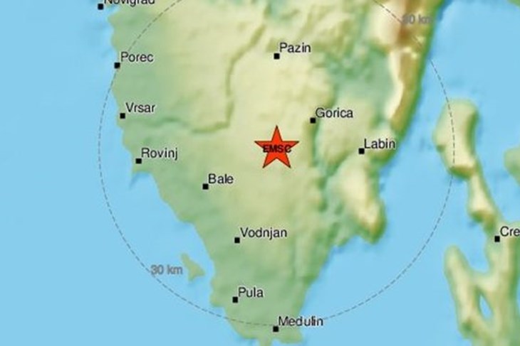 Potres magnitude 2.2 noćas zatresao srce Istre