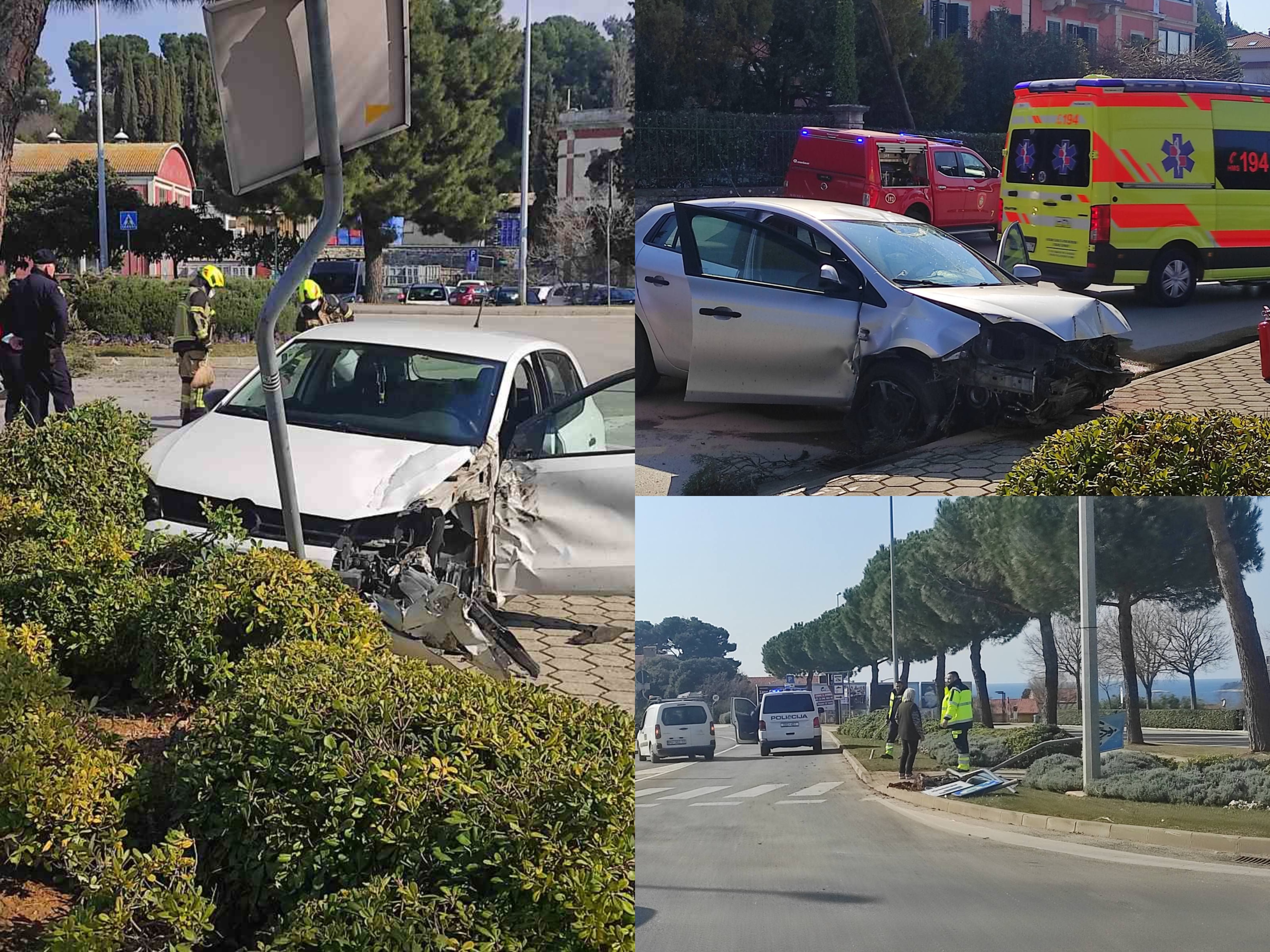 TEŠKA NESREĆA U ROVINJU Pokosio znakove, preletio kružni pa sletio na drugi automobil