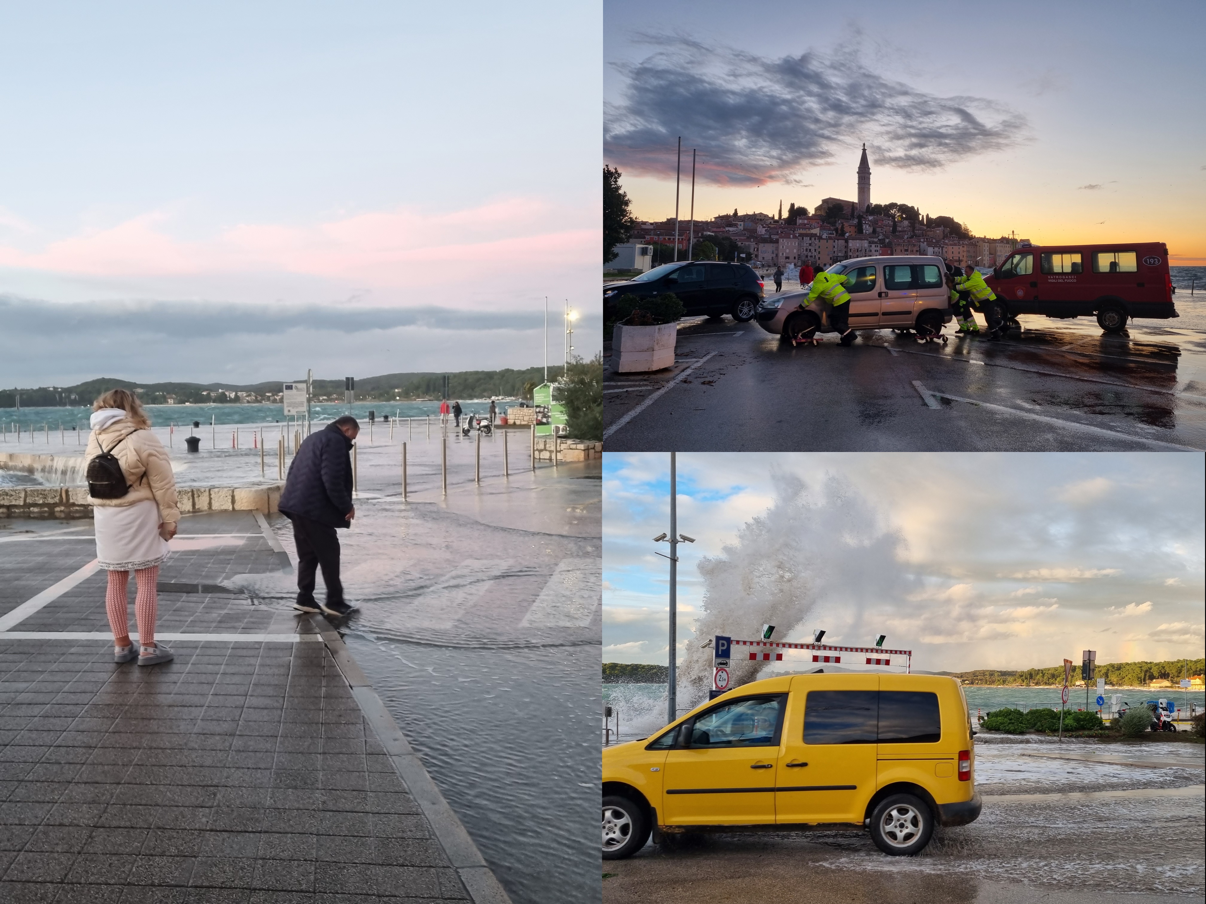 Vjetar i valovi u Rovinju i dalje prave probleme DEŽURNE SLUŽBE POMIČU AUTOMOBILE